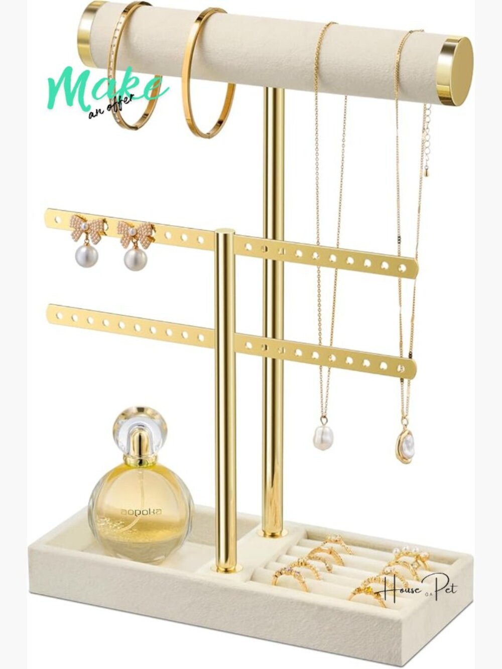 2 Tier Velvet Bracelet Holder Display Detachable T Bar Jewelry Organizer